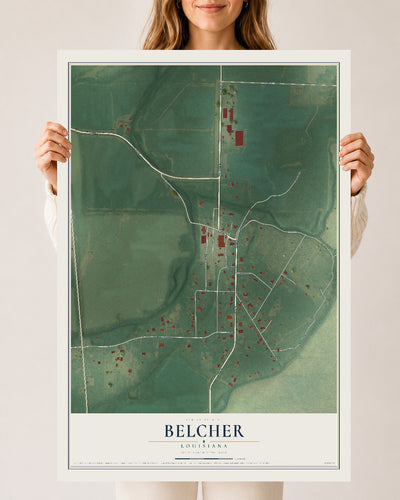 Map of Belcher, Louisiana, 24 x 36 inch unframed archival matte print