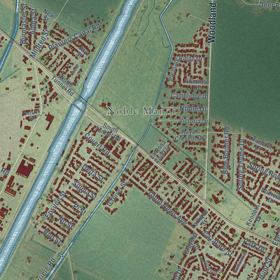 Close-up of the map of Belle Chasse, Louisiana print showing street and building detail