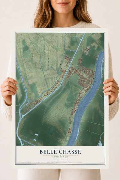 Map of Belle Chasse, Louisiana, 18 x 24 inch unframed archival matte print