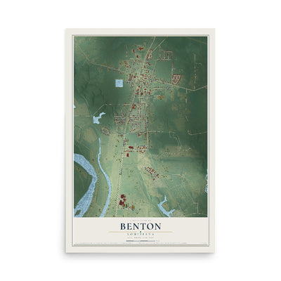 Map of Benton, Louisiana, 12 x 18 inch unframed archival matte print
