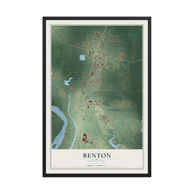 Map of Benton, Louisiana, 12 x 18 inch print in a black wood frame