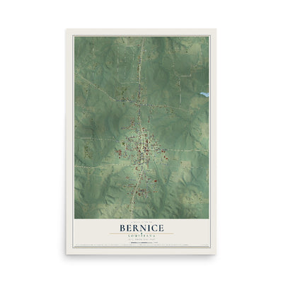 Map of Bernice, Louisiana, 12 x 18 inch unframed archival matte print