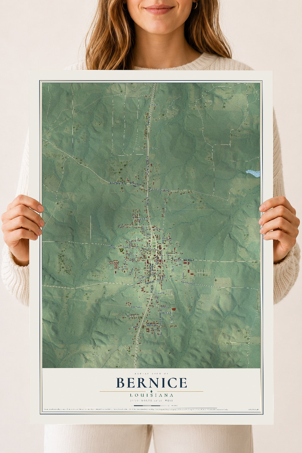 Map of Bernice, Louisiana, 18 x 24 inch unframed archival matte print