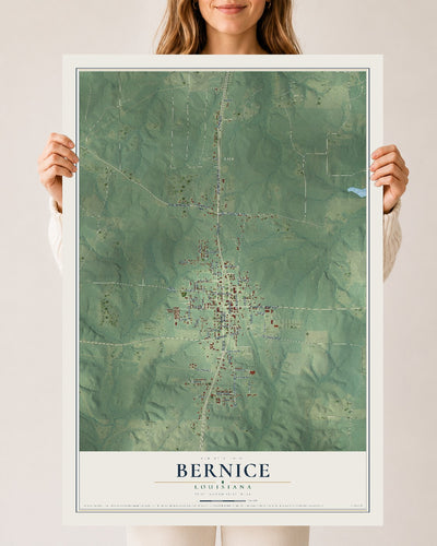 Map of Bernice, Louisiana, 24 x 36 inch unframed archival matte print