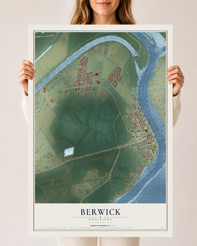 Map of Berwick, Louisiana, 24 x 36 inch unframed archival matte print