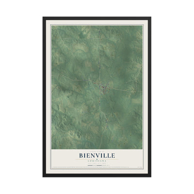 Map of Bienville, Louisiana, 12 x 18 inch print in a black wood frame