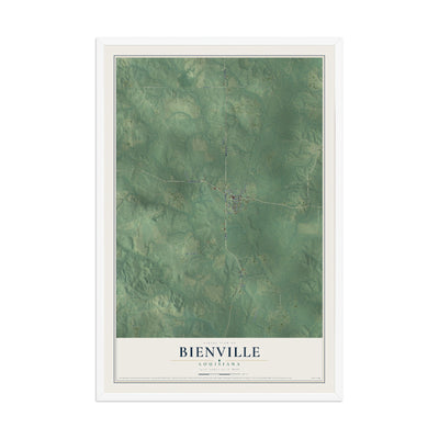 Map of Bienville, Louisiana, 12 x 18 inch print in a white wood frame