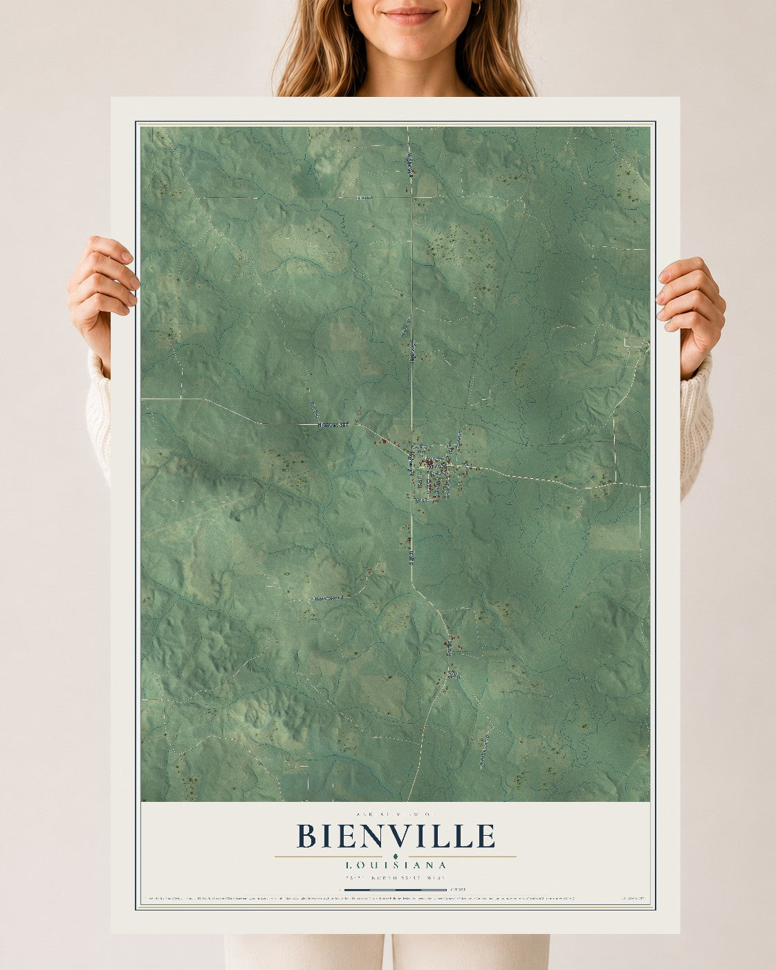 Map of Bienville, Louisiana, 24 x 36 inch unframed archival matte print