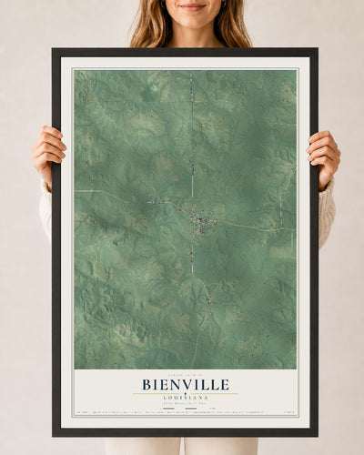 Map of Bienville, Louisiana, 24 x 36 inch print in a black wood frame
