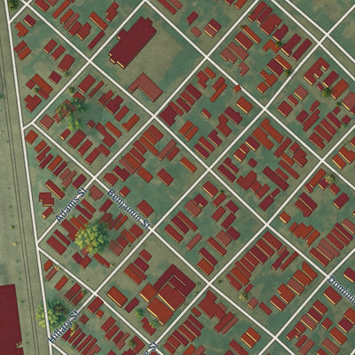 Close-up of the map of Black Pearl, Louisiana print showing street and building detail
