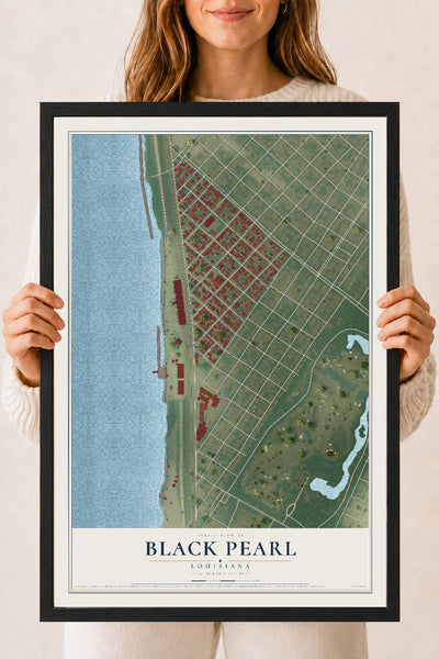 Map of Black Pearl, Louisiana, 18 x 24 inch print in a black wood frame