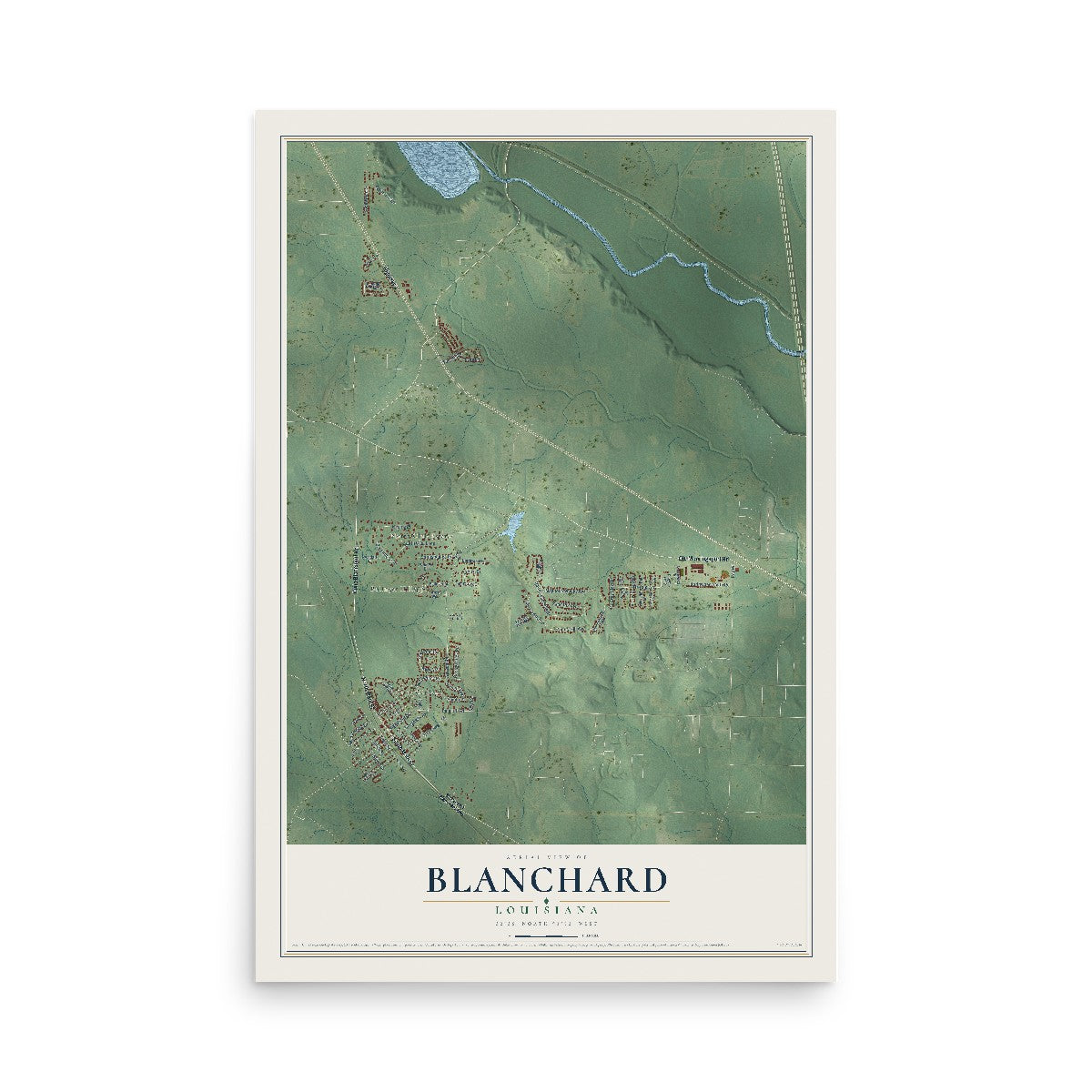 Map of Blanchard, Louisiana, 12 x 18 inch unframed archival matte print