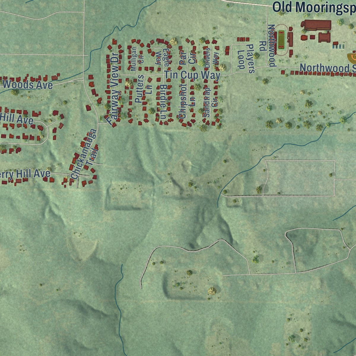 Second close-up of the map of Blanchard, Louisiana print showing more streets and buildings