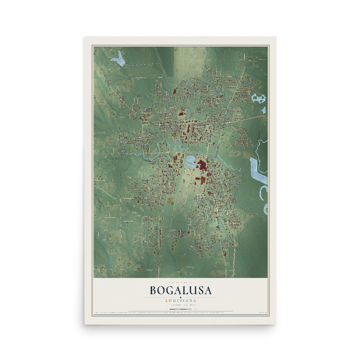 Map of Bogalusa, Louisiana, 12 x 18 inch unframed archival matte print