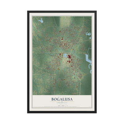 Map of Bogalusa, Louisiana, 12 x 18 inch print in a black wood frame