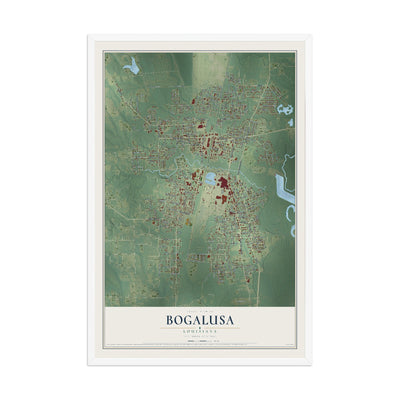 Map of Bogalusa, Louisiana, 12 x 18 inch print in a white wood frame