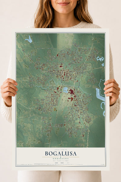 Map of Bogalusa, Louisiana, 18 x 24 inch unframed archival matte print