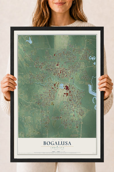 Map of Bogalusa, Louisiana, 18 x 24 inch print in a black wood frame