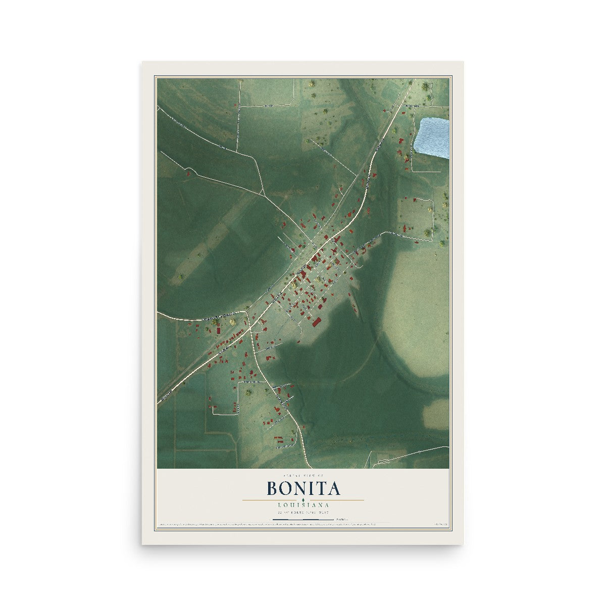 Map of Bonita, Louisiana, 12 x 18 inch unframed archival matte print