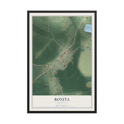 Map of Bonita, Louisiana, 12 x 18 inch print in a black wood frame
