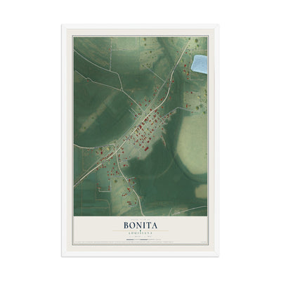 Map of Bonita, Louisiana, 12 x 18 inch print in a white wood frame