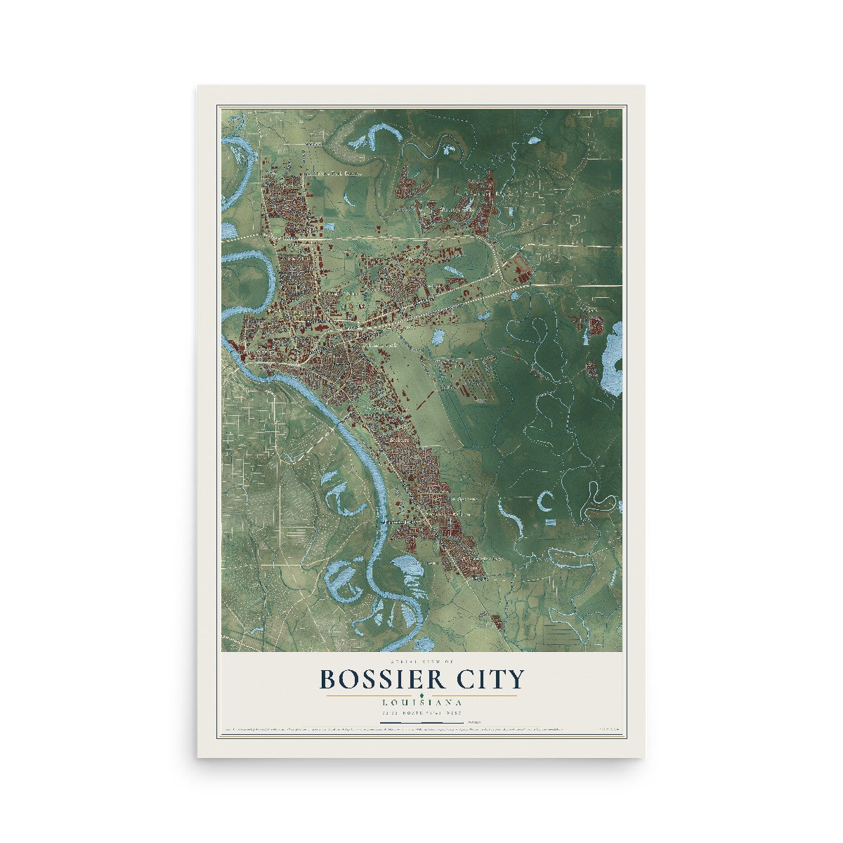 Map of Bossier City, Louisiana, 12 x 18 inch unframed archival matte print