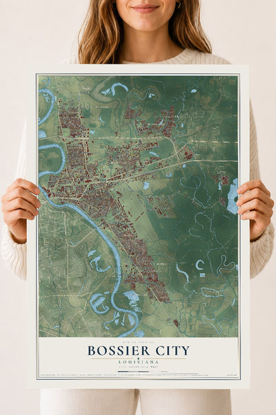 Map of Bossier City, Louisiana, 18 x 24 inch unframed archival matte print