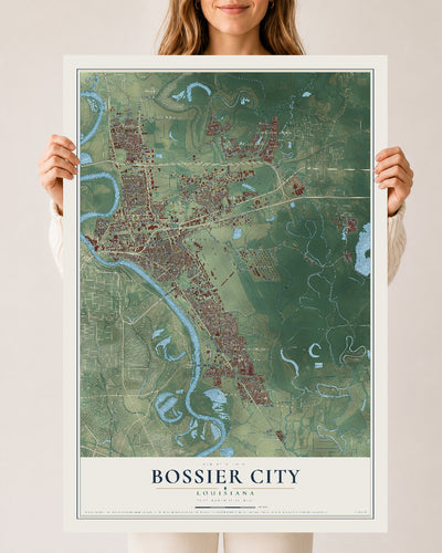 Map of Bossier City, Louisiana, 24 x 36 inch unframed archival matte print