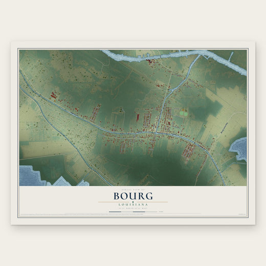 Bourg, Louisiana map print, the full design