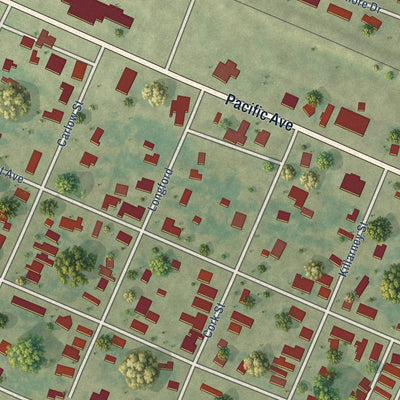Close-up of the map of Boyce, Louisiana print showing street and building detail