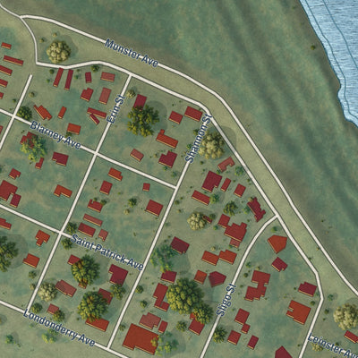 Second close-up of the map of Boyce, Louisiana print showing more streets and buildings