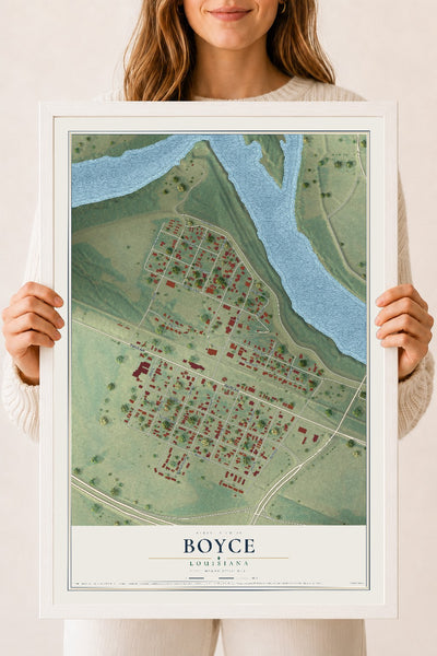 Map of Boyce, Louisiana, 18 x 24 inch print in a white wood frame