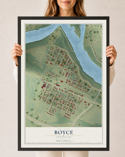 Map of Boyce, Louisiana, 24 x 36 inch print in a black wood frame
