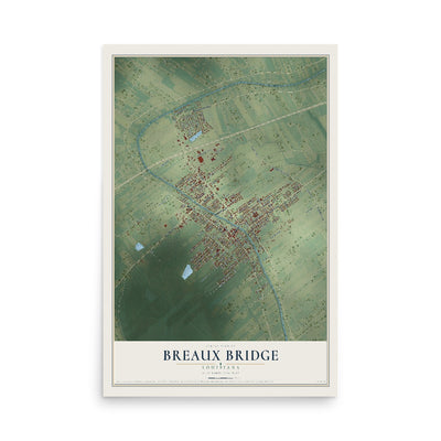 Map of Breaux Bridge, Louisiana, 12 x 18 inch unframed archival matte print
