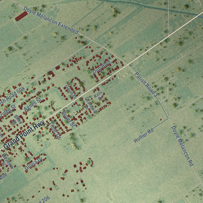 Second close-up of the map of Breaux Bridge, Louisiana print showing more streets and buildings