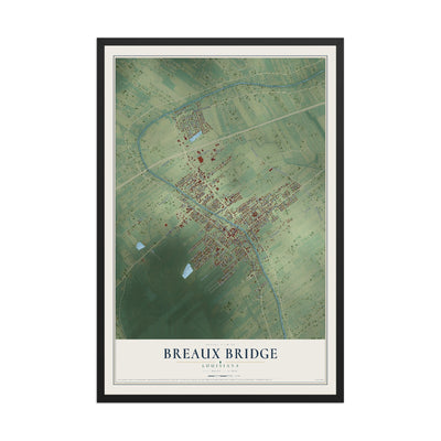 Map of Breaux Bridge, Louisiana, 12 x 18 inch print in a black wood frame