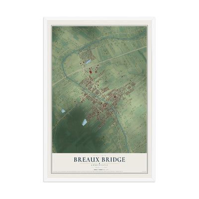 Map of Breaux Bridge, Louisiana, 12 x 18 inch print in a white wood frame