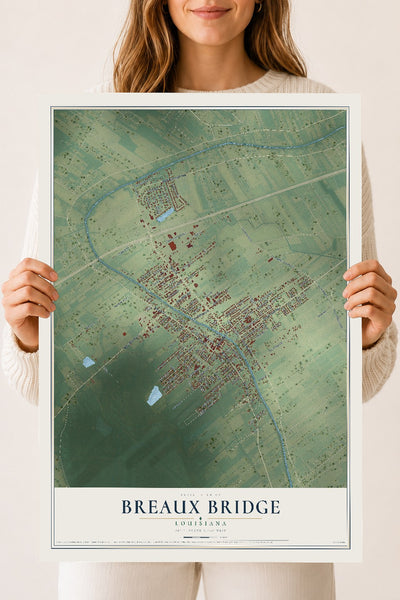 Map of Breaux Bridge, Louisiana, 18 x 24 inch unframed archival matte print