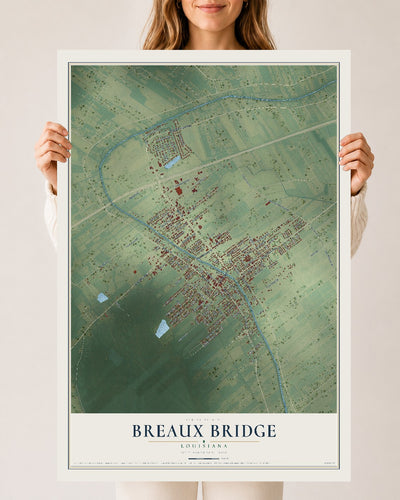 Map of Breaux Bridge, Louisiana, 24 x 36 inch unframed archival matte print