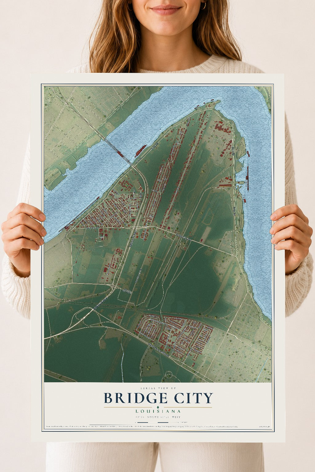 Map of Bridge City, Louisiana, 18 x 24 inch unframed archival matte print