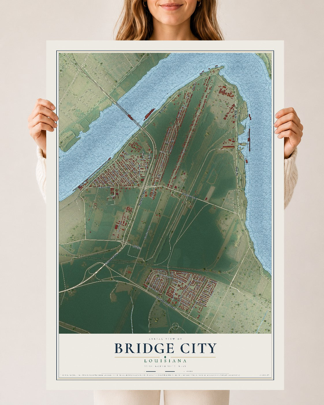 Map of Bridge City, Louisiana, 24 x 36 inch unframed archival matte print