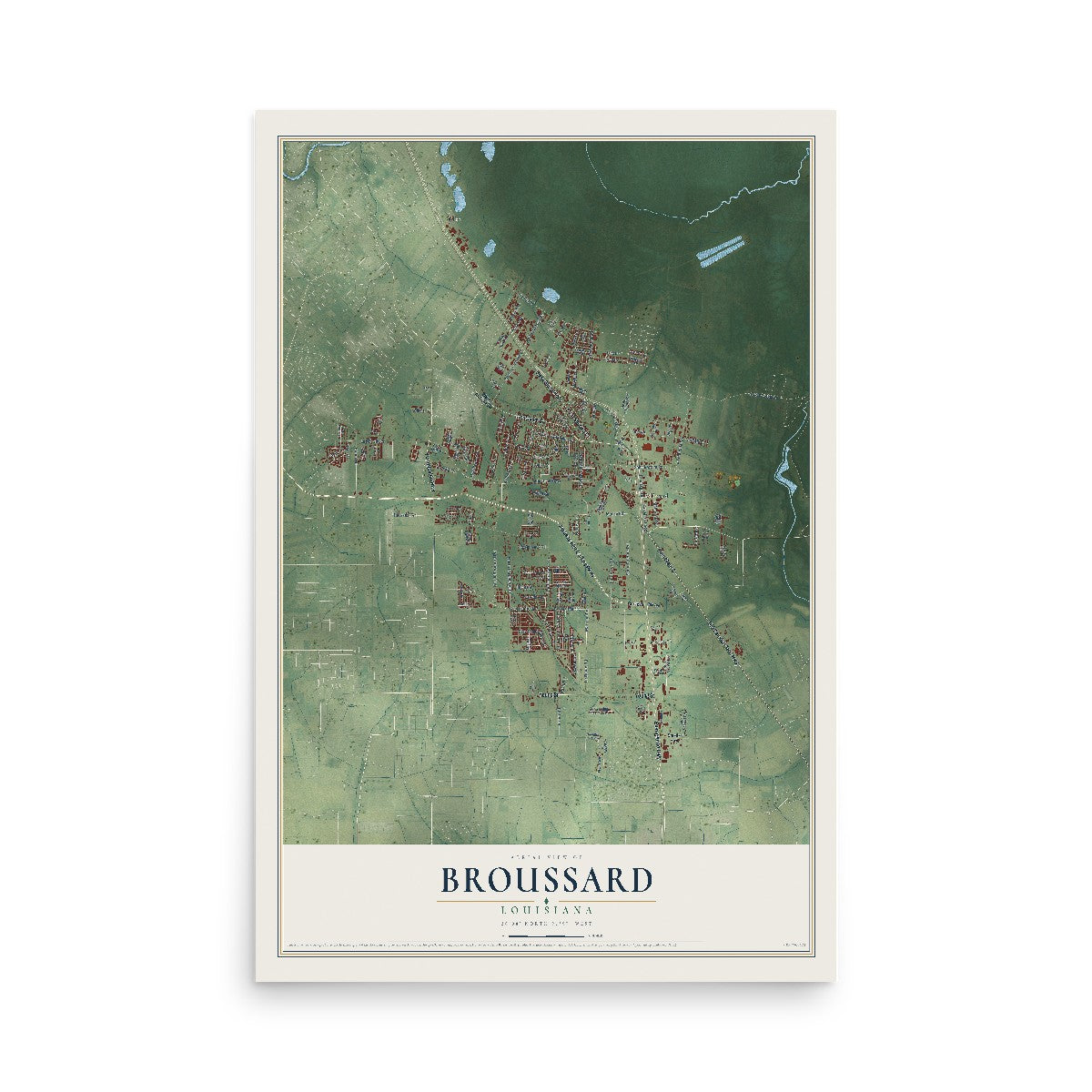 Map of Broussard, Louisiana, 12 x 18 inch unframed archival matte print