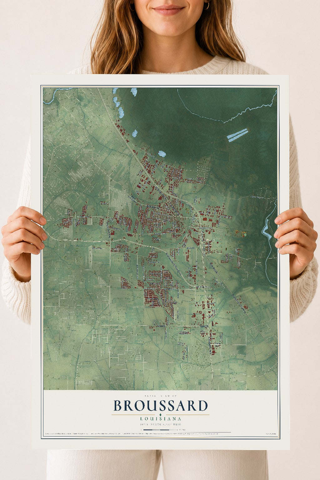 Map of Broussard, Louisiana, 18 x 24 inch unframed archival matte print