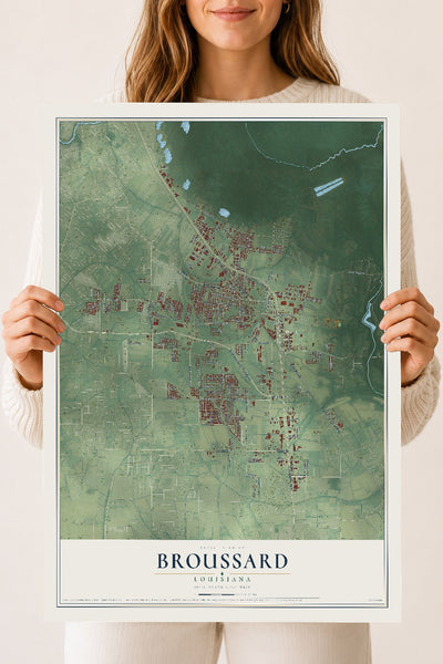 Map of Broussard, Louisiana, 18 x 24 inch unframed archival matte print