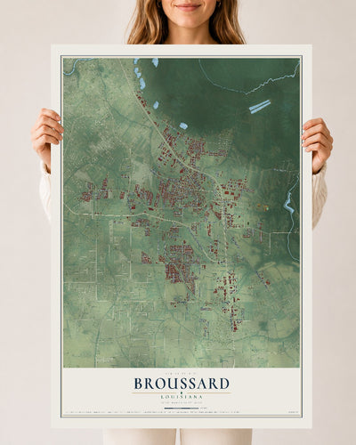 Map of Broussard, Louisiana, 24 x 36 inch unframed archival matte print