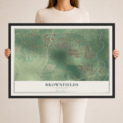 Map of Brownfields, Louisiana, 24 x 36 inch print in a black wood frame