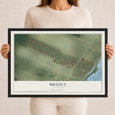 Map of Brusly, Louisiana, 12 x 18 inch print in a black wood frame