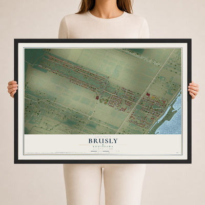 Map of Brusly, Louisiana, 24 x 36 inch print in a black wood frame