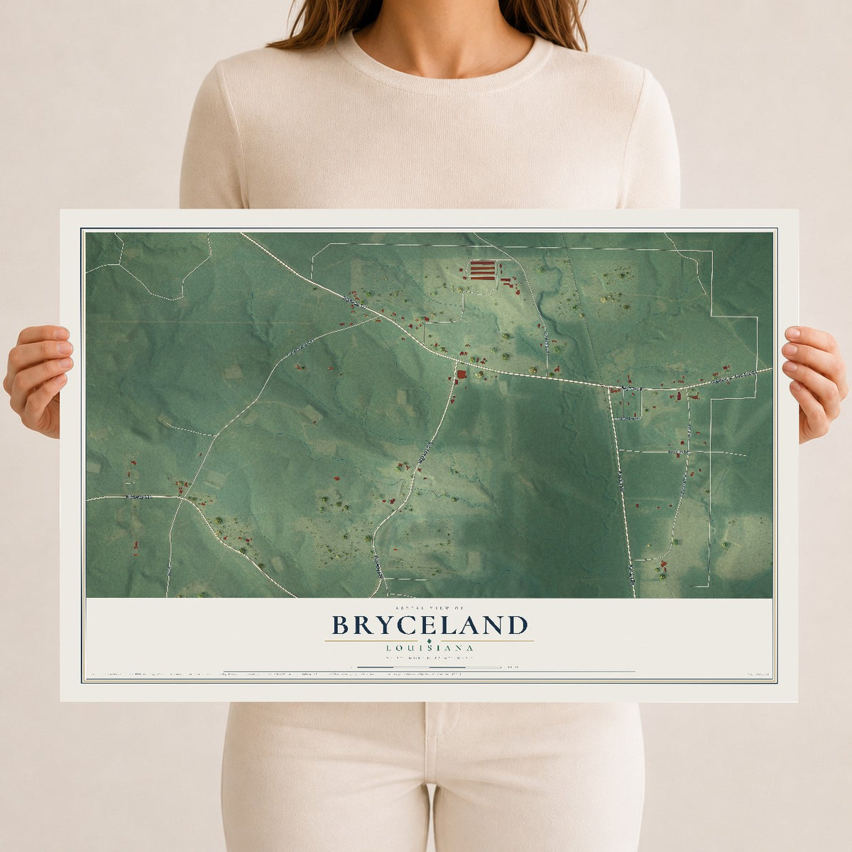 Map of Bryceland, Louisiana, 12 x 18 inch unframed archival matte print