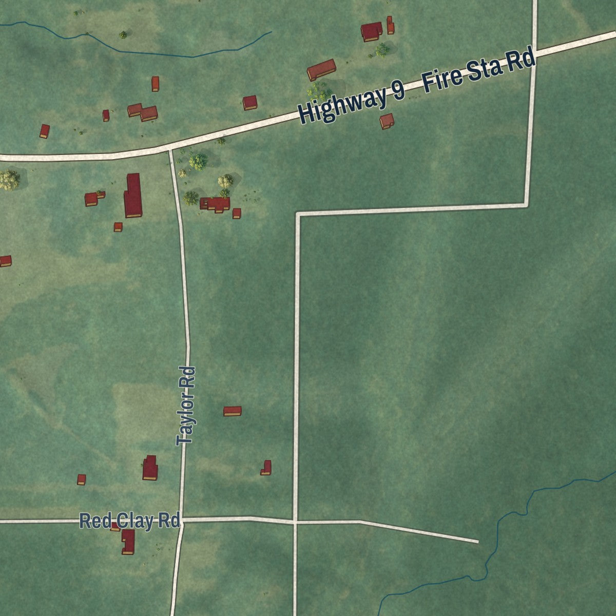 Second close-up of the map of Bryceland, Louisiana print showing more streets and buildings
